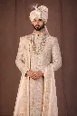 Men’s Ivory Jacquard Embroidered Wedding Sherwani Set with Dupatta & Churidar 6.webp