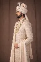 Men’s Ivory Jacquard Embroidered Wedding Sherwani Set with Dupatta & Churidar 2.webp